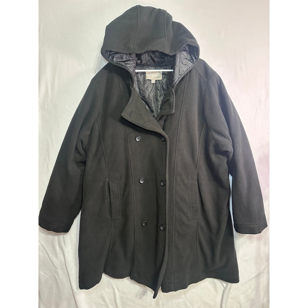 Woman Within Black Fleece Double Breasted Hooded Coat Jacket 36W - Picture 2 of 11